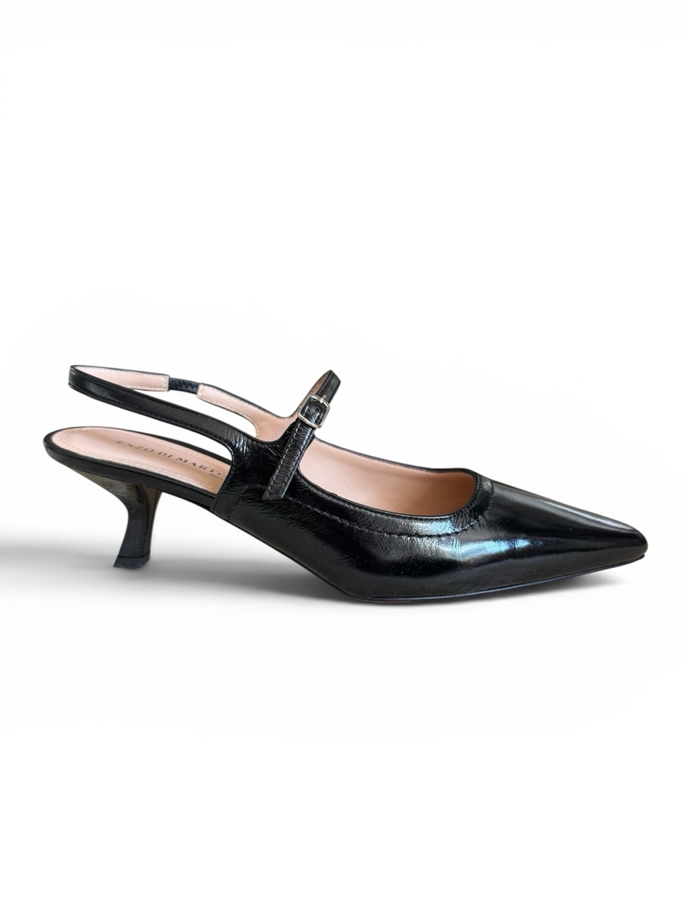 Enzo Di Martino Italy Black Leather Slingback Kitten Heels EU 40 (US 9.5)